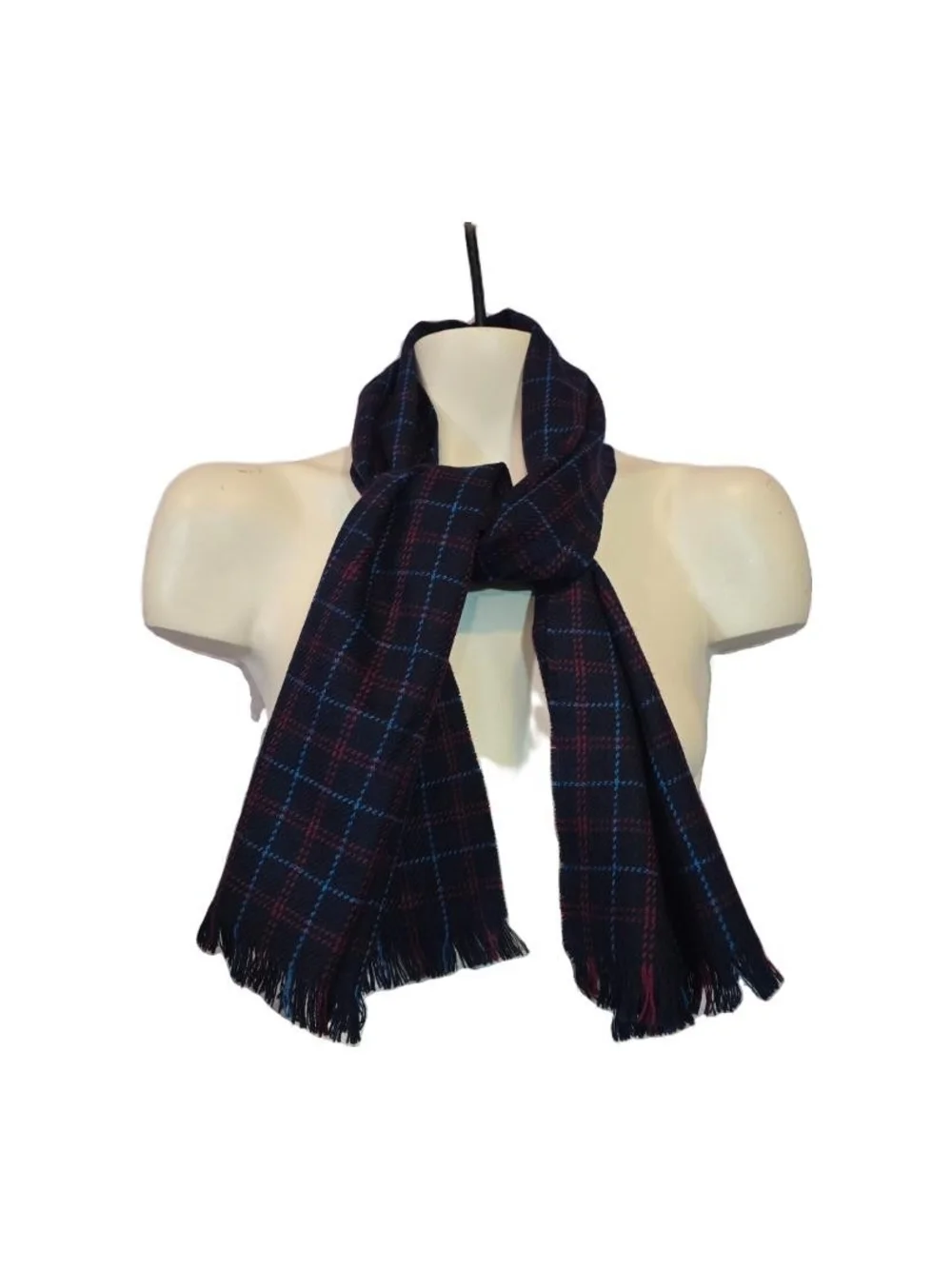 Men's Navy Plaid Fringe Scarf‎ - Classic Winter Accessory